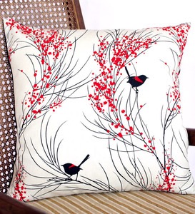 Red-backed Wren & Wattle Cushion by Formosa. See More #Valentines #Ruby #Red on the RSD Blog. www.rsdesigns.com.au/blog/